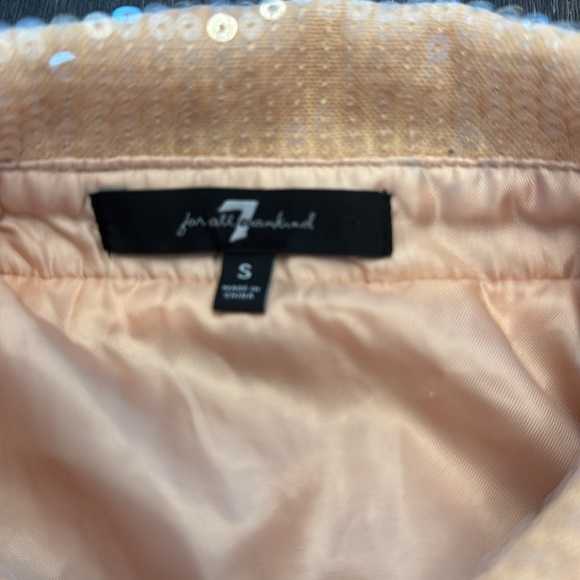 🟣 7 FOR ALL MANKIND PINK SEQUIN BUTTON DOWN BLOUSE SIZE SMALL - Picture 4 of 8